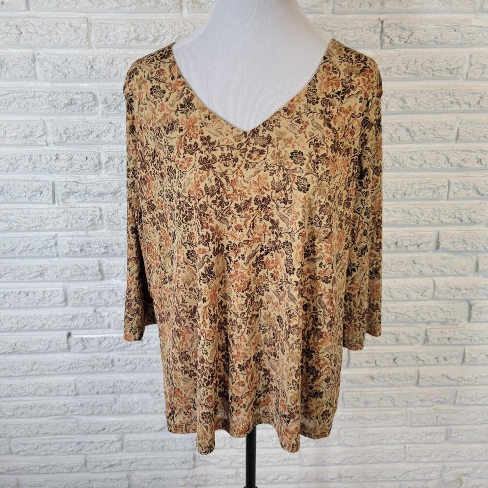Lane Bryant Womens Top 18 20 Plus 3/4 Sleeve Brown Polyester Sheer FLO142XE